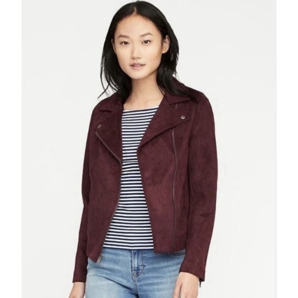 Old Navy Burgundy Faux Suede Moto Jacket Wine Maroon Sz XL Biker Zip Front